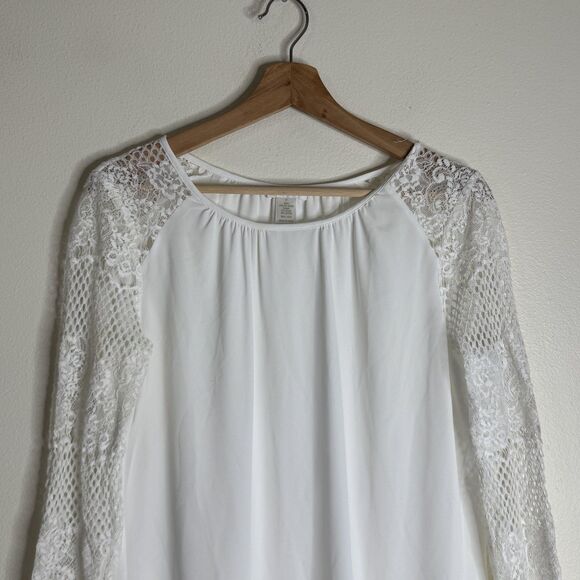 Cache Top Womens Medium Lace Mesh Sheer Long Sleeve Romantic Blouse Elegant - Picture 3 of 12